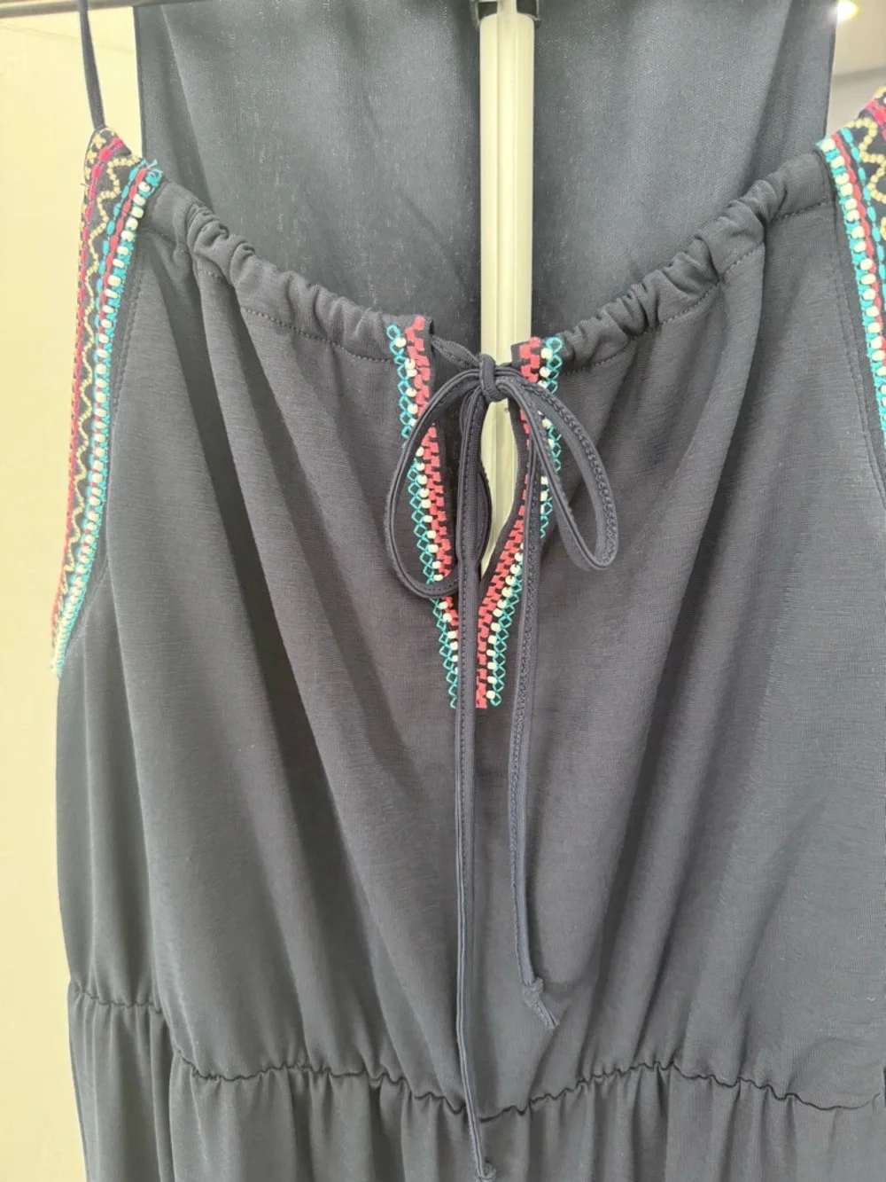 Maurices Navy Sleeveless Maxi Dress with Embroidered and Beaded Trim, Size Large - Picture 4 of 9